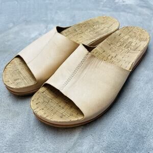 Kork-Ease Tutsi Sandals Slides Womens 10M Nude Leather Wedge Slip Ons Beach Boho